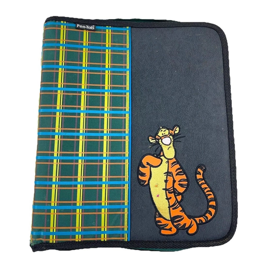 VIntage Winnie The Pooh Tigger Binder 3 Ring Disney Plaid Pen Tab Y2K